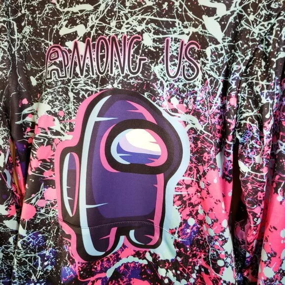 Among Us Kid's Hoodie Sweatshirt Medium Paint Splatter NEW - Picture 2 of 8